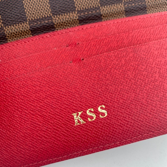 Louis Vuitton Sarah Louis Damien Ebene Vuitton print wallet red lining GUC. - Picture 7 of 10